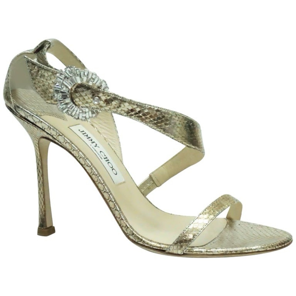 AUTH Jimmy Choo Watersnake Metallic Sandal Heels EU37